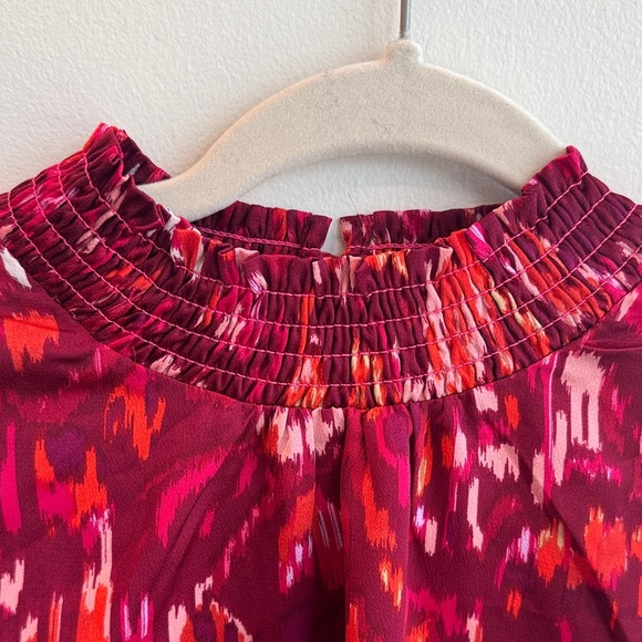 THML Burgundy Breanna Abstract Print Blouse Puff Sleeve - Picture 2 of 10
